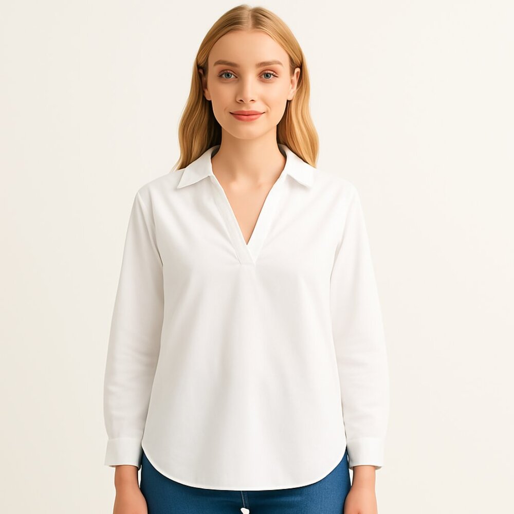 J. Crew Preppy shirt white cotton loose fit popover Size XS
